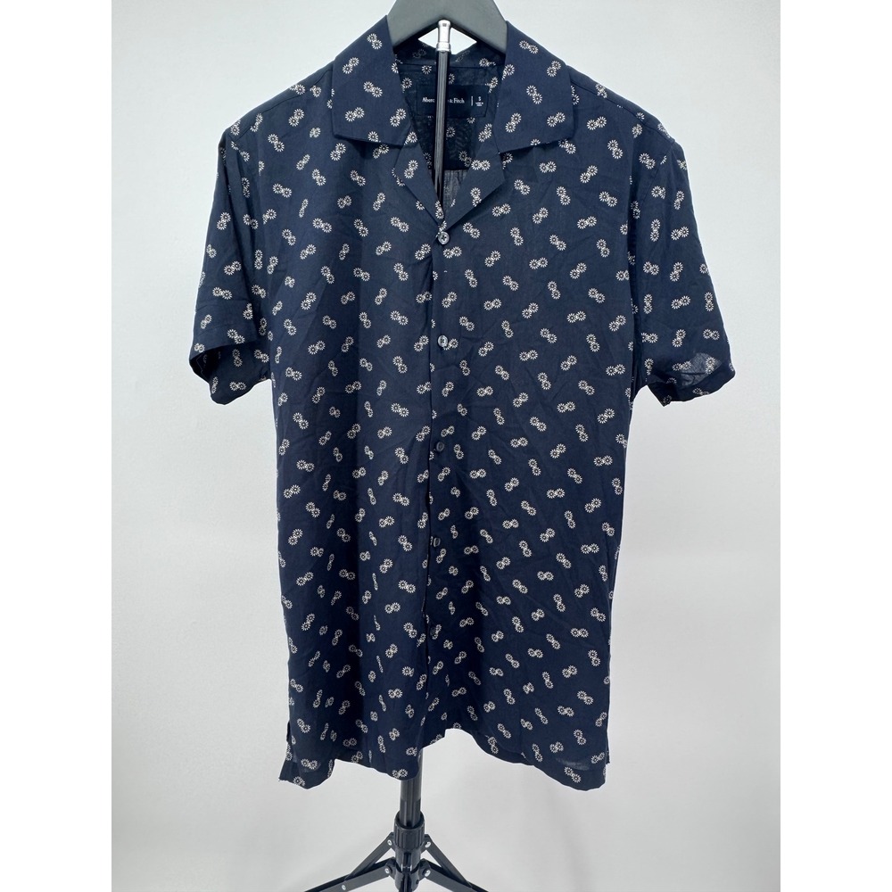 Abercrombie & Fitch Mens Small Navy Blue Floral Daisy Short Sleeve Camp Shirt